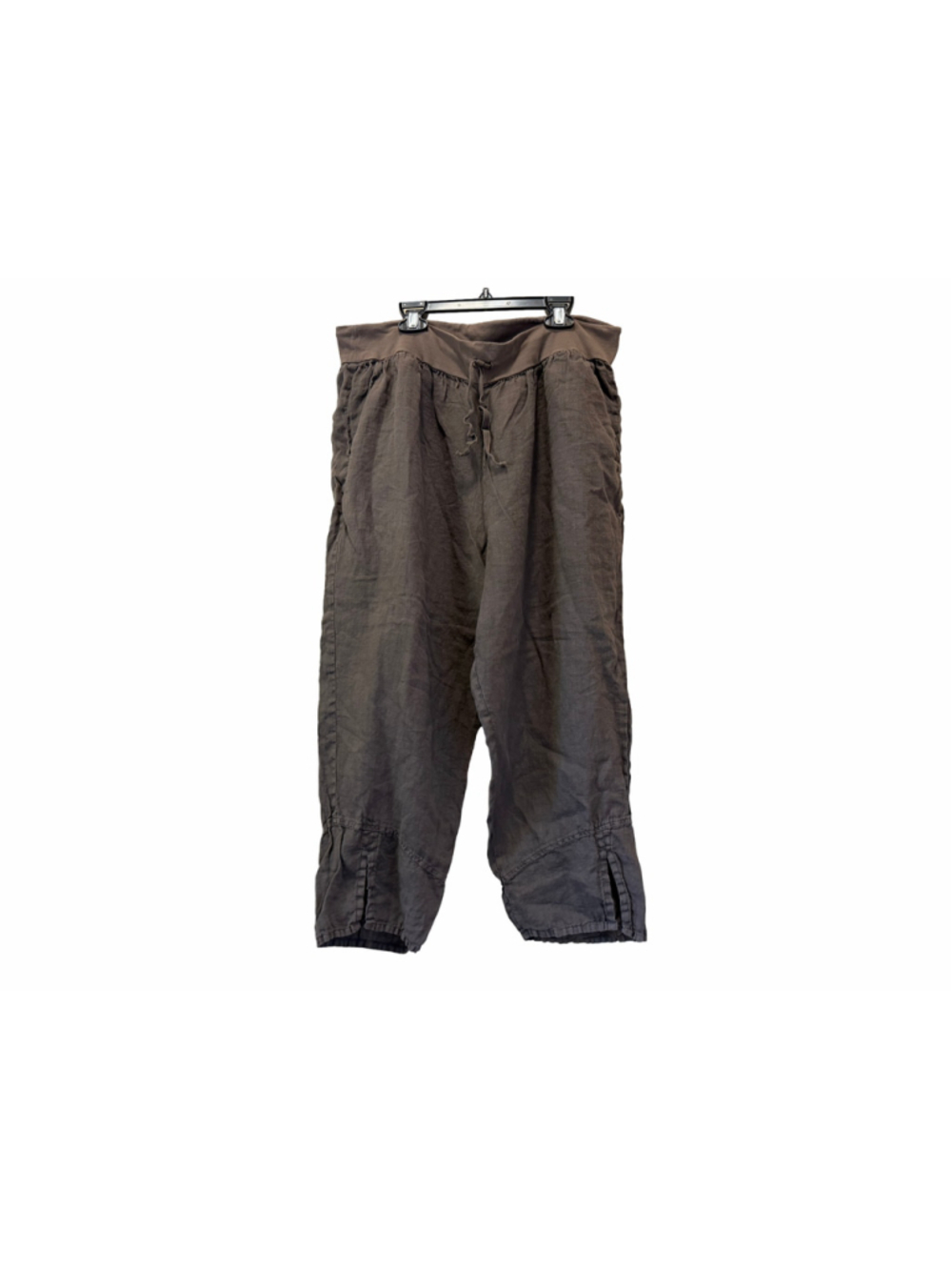 Flax Brown 100% Linen Pull On Cropped Pants Women’s Size L Pockets